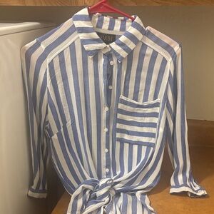 Vixbee Womens Striped Blue/White Button Down Blouse